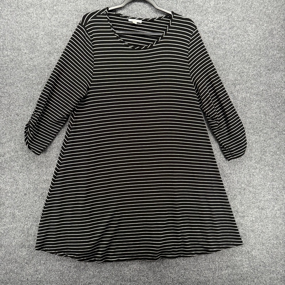 Garnet Hill Dress Womens L Black Striped V-Neck Shift Boho Beach Resort Casual